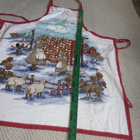 Vintage Full Apron Hand Made Quilt Prairie Farmhouse Sunbonnets Animals - Picture 5 of 7